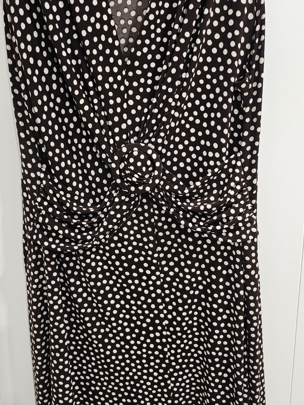 Penningtons Chocolate Brown Polka Dot Midi Dress Retro Pinup Cottagecore Office - Picture 7 of 11